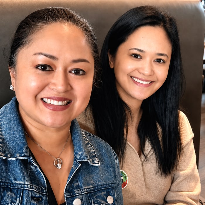 A photo of hosts Katrina and Gerardine